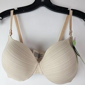 Barely There Beige Stripe T-shirt Bra size 34D #4580 NWT UW Concealing Petals